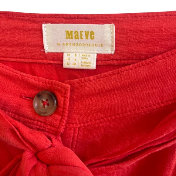 Anthropologie‎ Maeve Red-Orange Faithfull A-line Midi Tie-Waist Skirt 4 - Picture 3 of 12